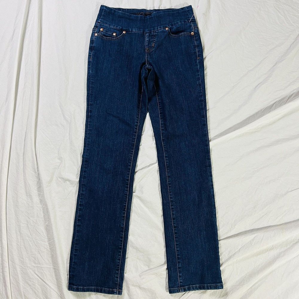 Sexy Jag Designer Comfort High Waist Embroidered Straight Leg Stretch Jeans Sz 4